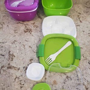 Two Sets: BENTGO Salad or Lunch To-Go Container Storage Green & Purple